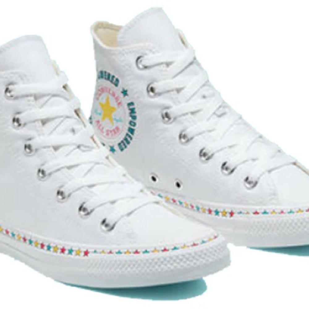 Converse Empowered White High-Top Sneakers with Star Trim Size 9